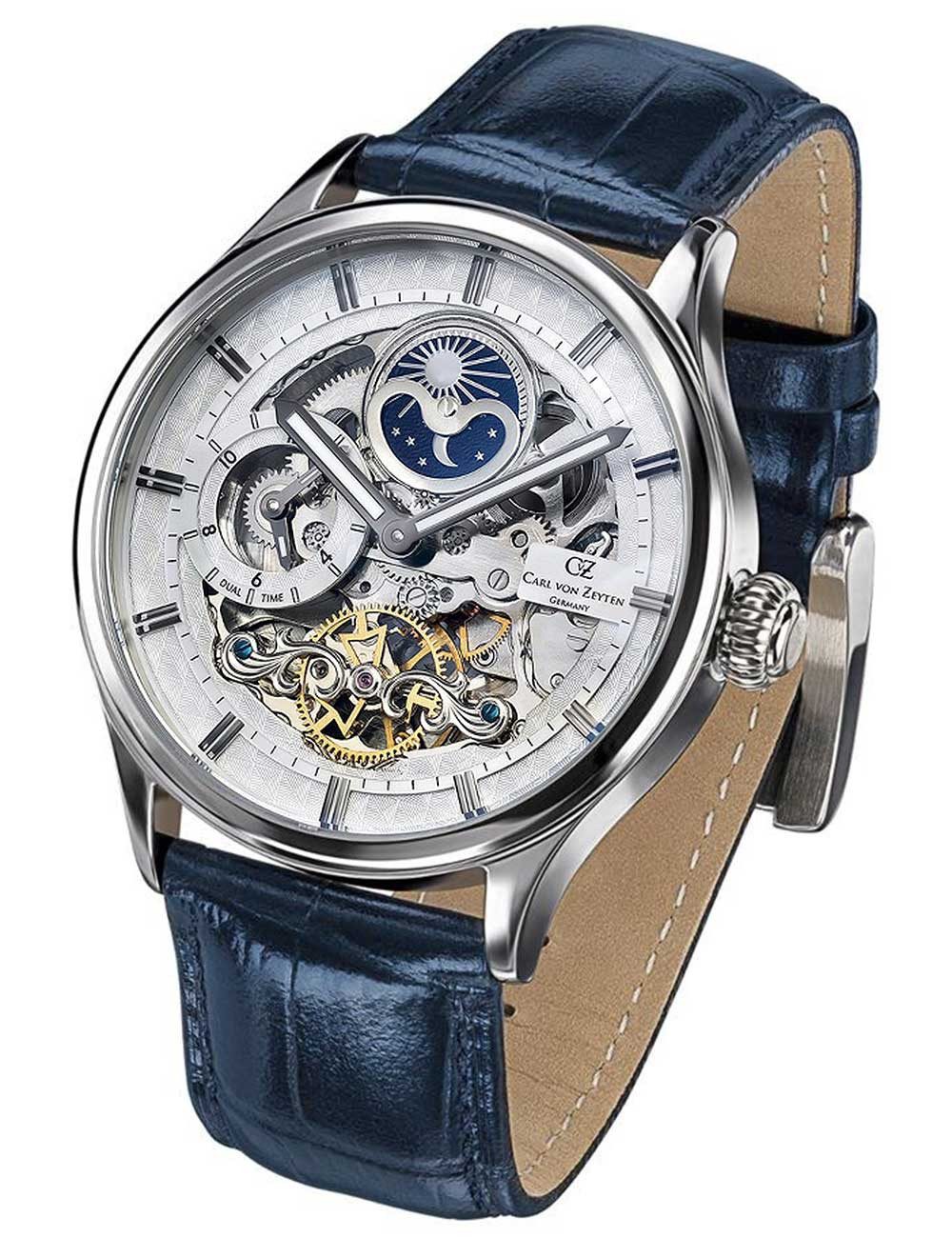 Carl von Zeyten Automatikuhr Carl von Zeyten CVZ0008WHS Neustadt Automatik Dual Time 46mm 3ATM Carl von Zeyten CVZ0008WHS Neustadt Automatik Dual Time 46mm 3ATM