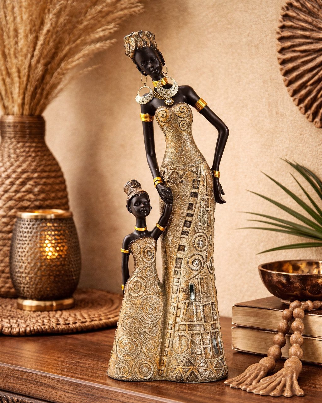 MF Afrikafigur Elegante Dekofigur Afrikanische Frau mit Kind 31cm Gold (1 S günstig online kaufen