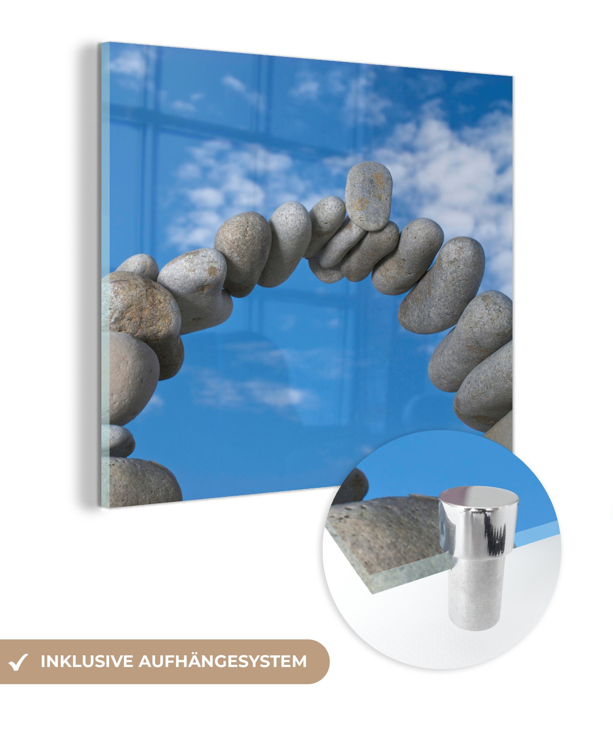 MuchoWow Acrylglasbild - St), Himmel auf auf - (1 Wanddekoration Glas unter blauem - Wandbild Foto Bilder Glasbilder Wolken, Glas Steinbogen Ein mit