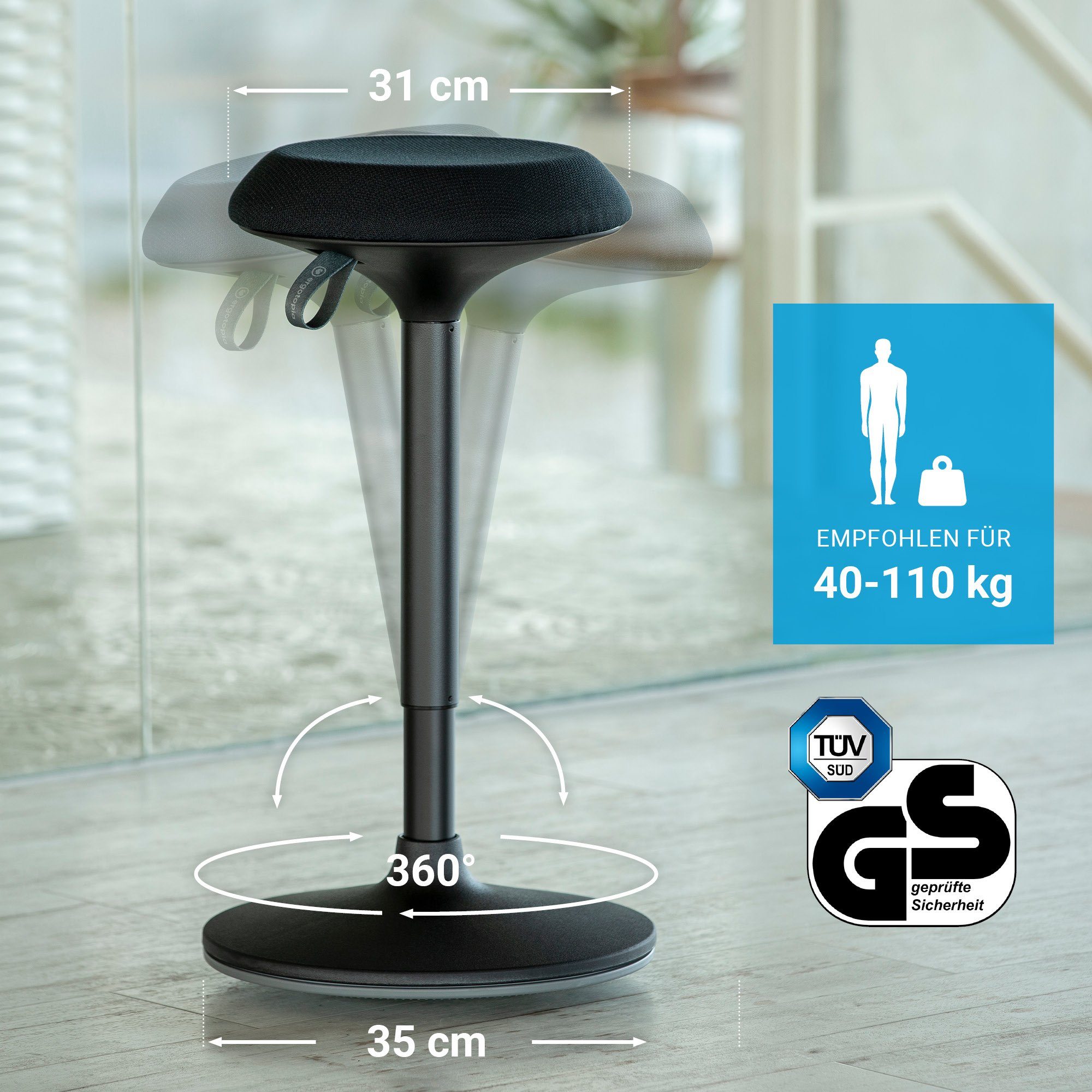 Ergotopia Drehhocker Dyko - höhenverstellbarer Bürohocker, 360° schwenkbar – Bild 5 von 5