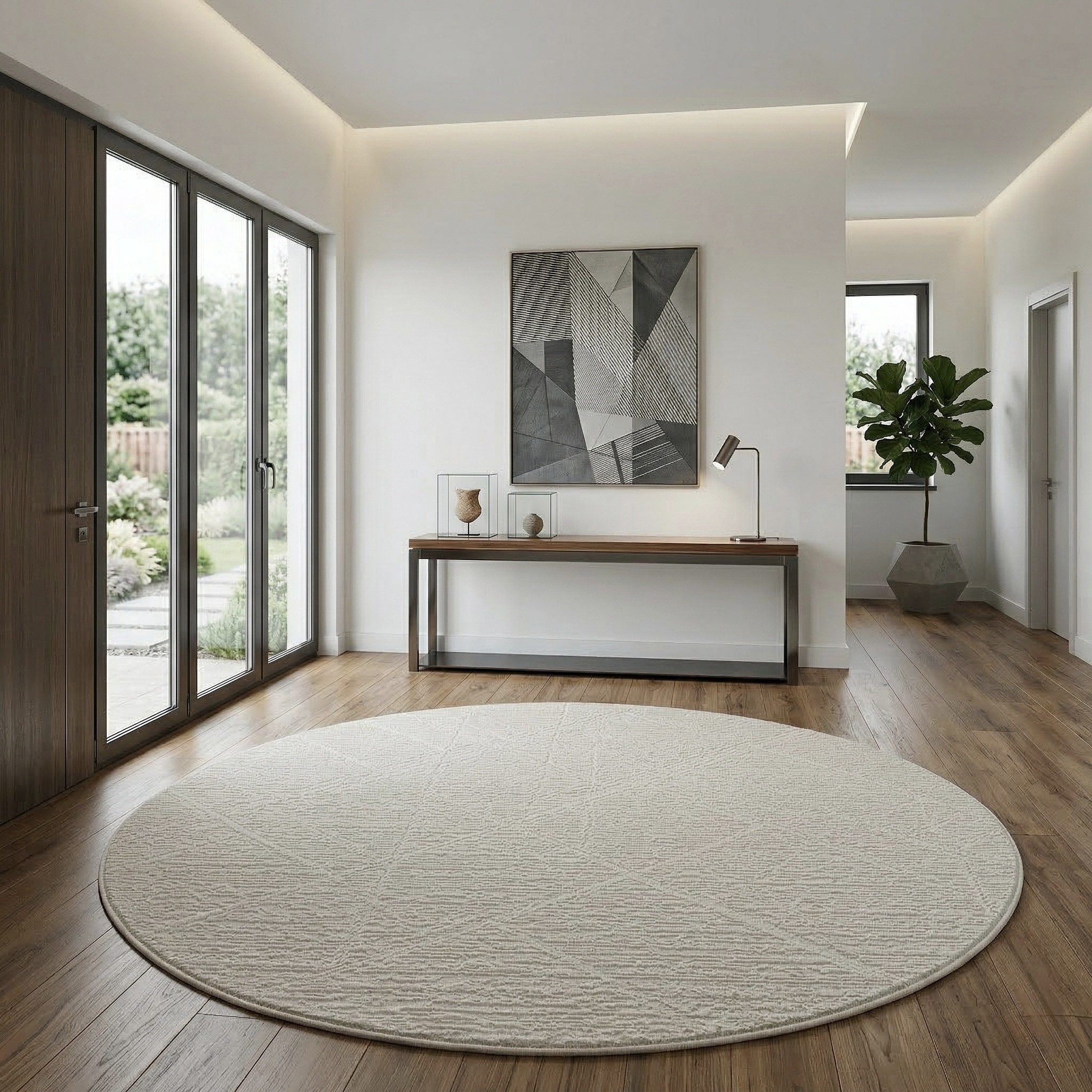 Sehrazat Teppich Moda 1200, auch als Läufer, rund, Höhe: 11 mm, Kurzflor, grafisches Hoch Tief Muster, Wohnzimmer