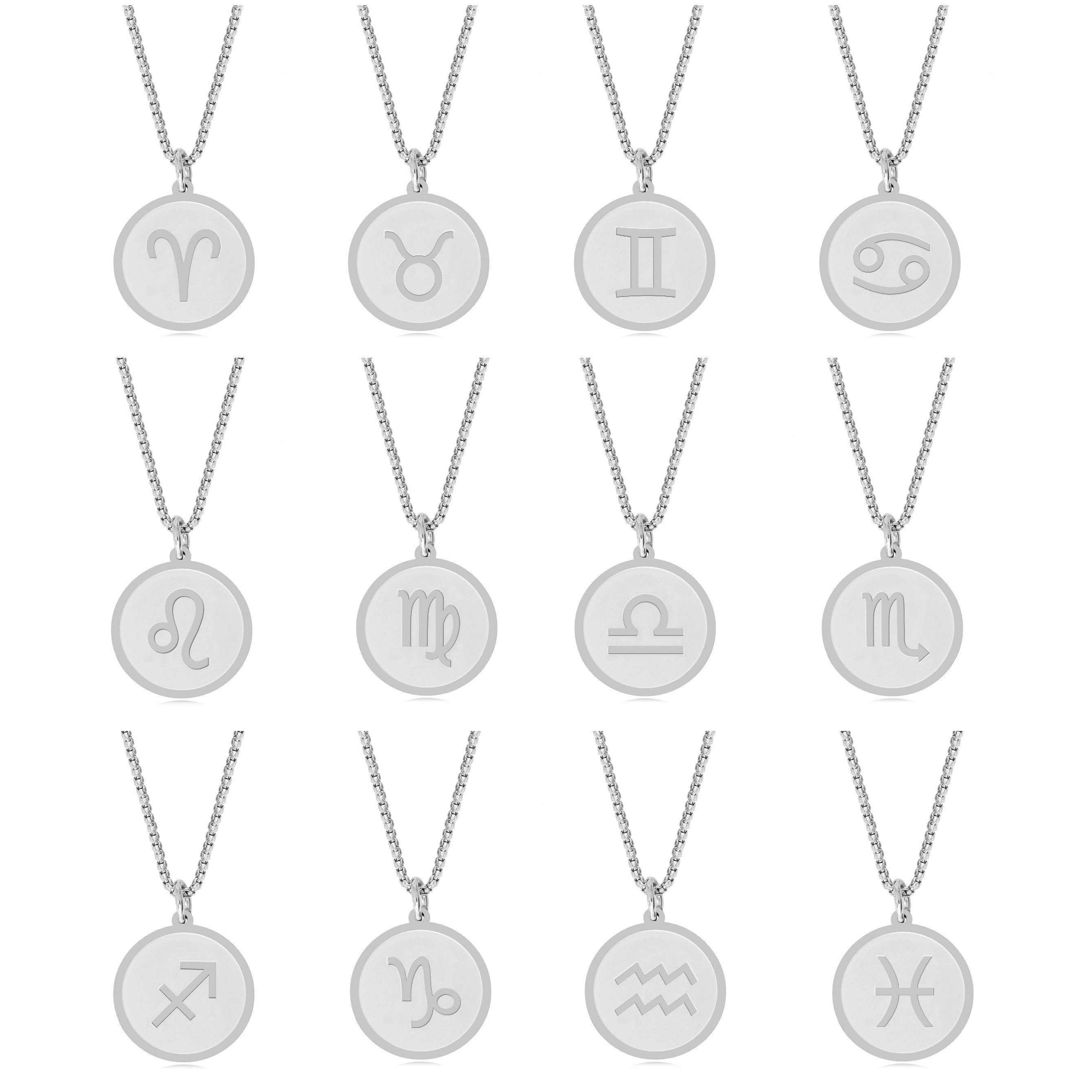 Kette Tierkreis Timando Halskette Sternzeichen mit silber-farben, Anhänger Geschenk Zeichen, Plättchen Kette Horoskop mit in für sie