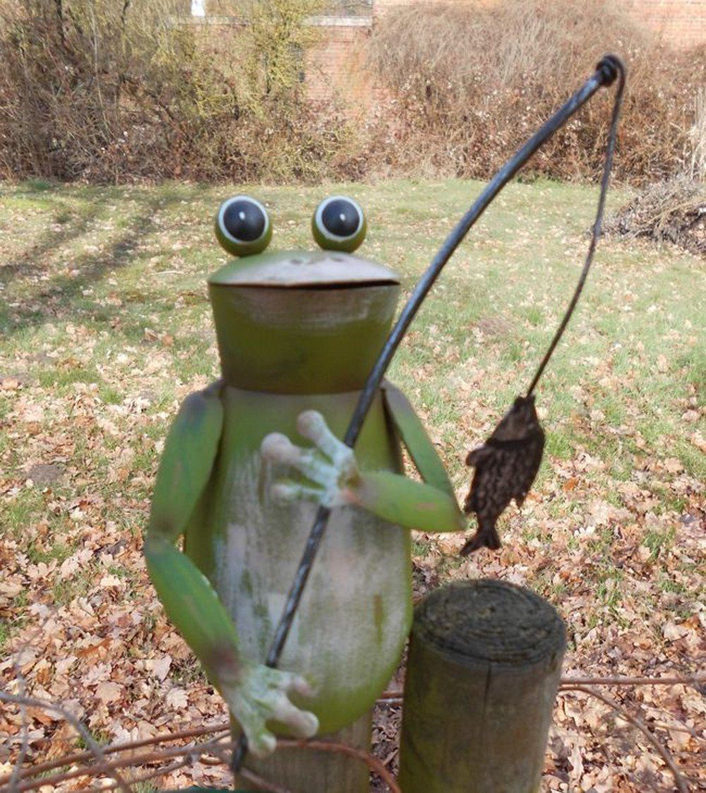 Deko-Impression Dekofigur Zaunfigur Zaunhocker Frosch mit Angelrute Gartendekoration Eisen (1 St) | Dekofiguren