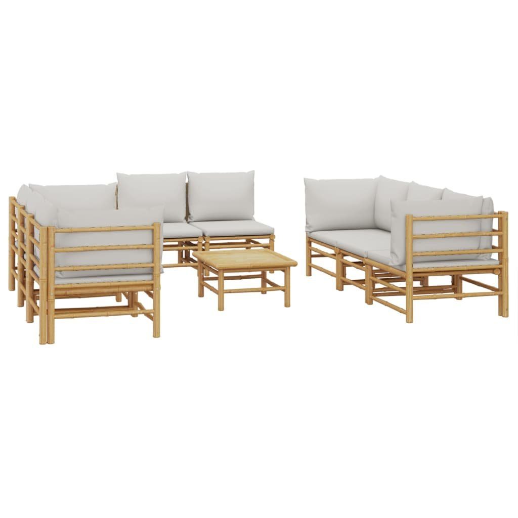 vidaXL Gartenlounge-Set 9-tlg. Garten-Lounge-Set mit Kissen Hellgrau Bambus, (1-tlg)