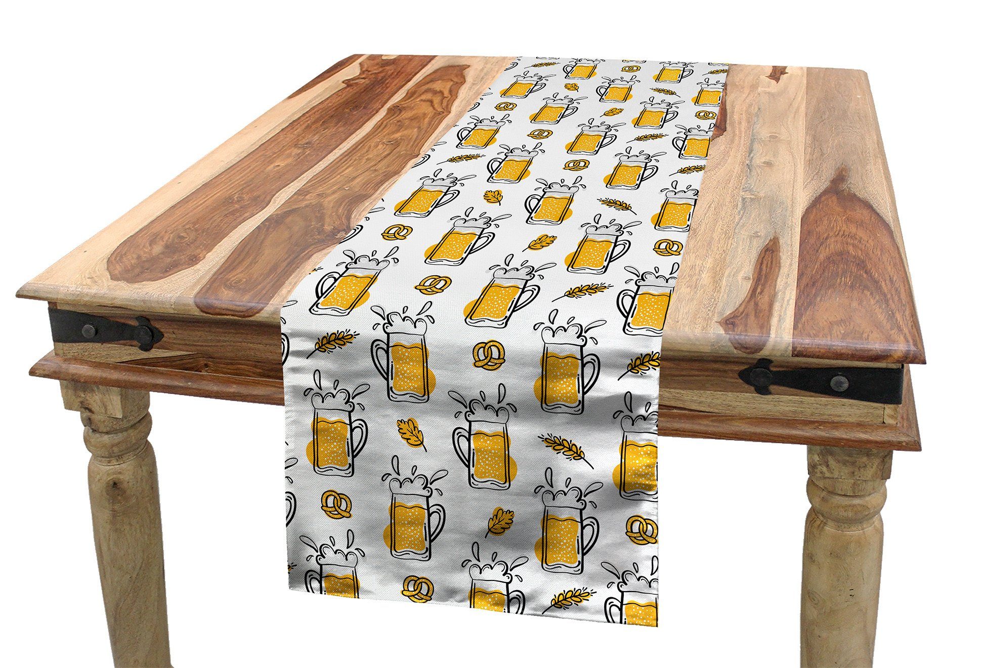 Abakuhaus Tischläufer Esszimmer Küche Rechteckiger Dekorativer Tischläufer, Bier Alkoholisches Getränk in Tasse Muster | Tischläufer