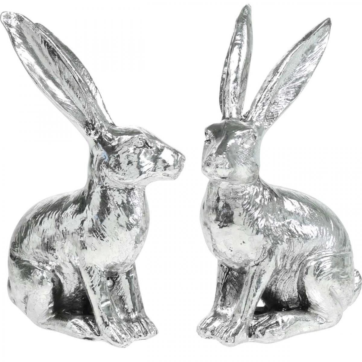 Viana Osterhase Osterhase Dekofigur Silber 13cm 2er Set Polyresin Antik-Look, 2 Stück