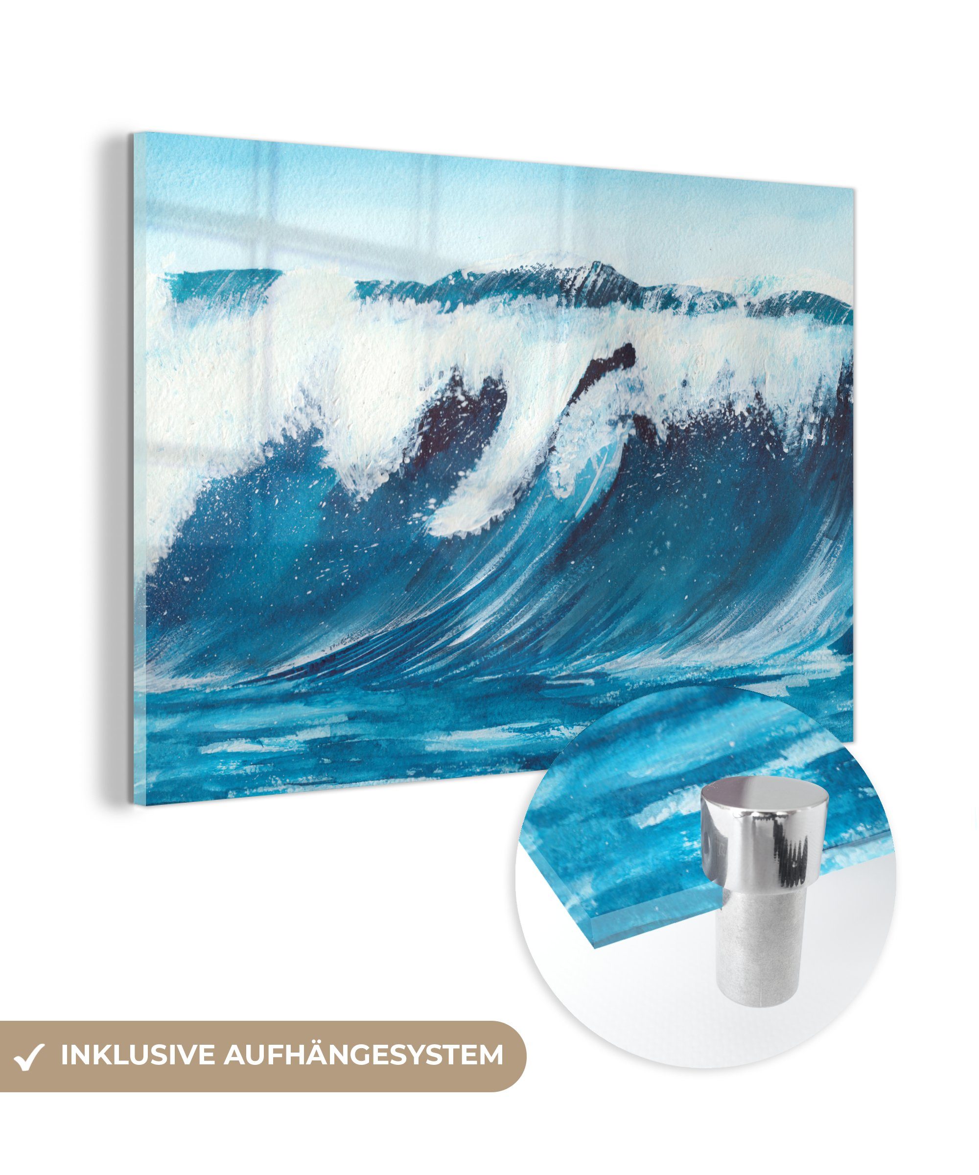 MuchoWow Acrylglasbild Golf - Meer - Aquarell, (1 St), Acrylglasbilder Wohnzimmer & Schlafzimmer