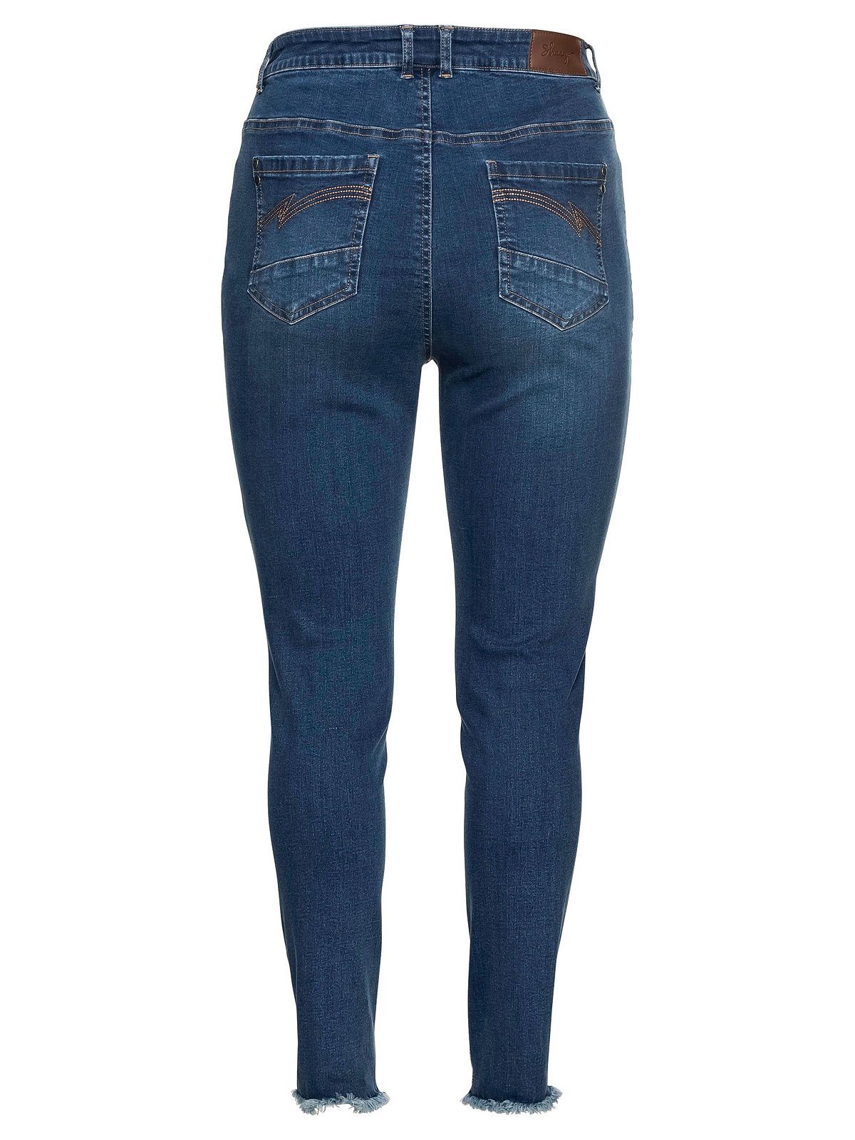 Damen Jeans Sheego Stretch-Jeans sheego Ankle-Jeans Die Skinny, mit Destroyed- und Used-Effekten