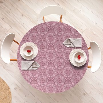 Abakuhaus Tischdecke Rundum-elastische Stofftischdecke, Damast Mystic Blumen und Kreise