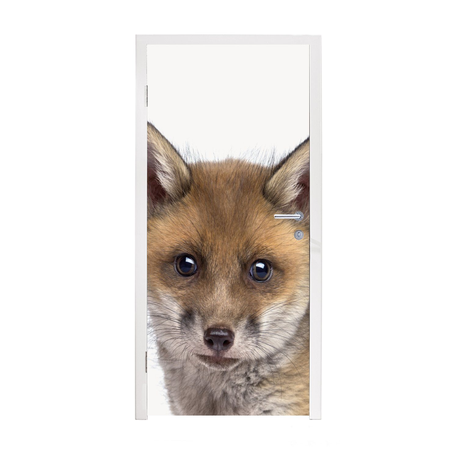 MuchoWow Türtapete Fuchs - Tiere - Jungtier - Jungen - Mädchen - Kind, Matt, bedruckt, (1 St), Fototapete für Tür, Türaufkleber, 75x205 cm