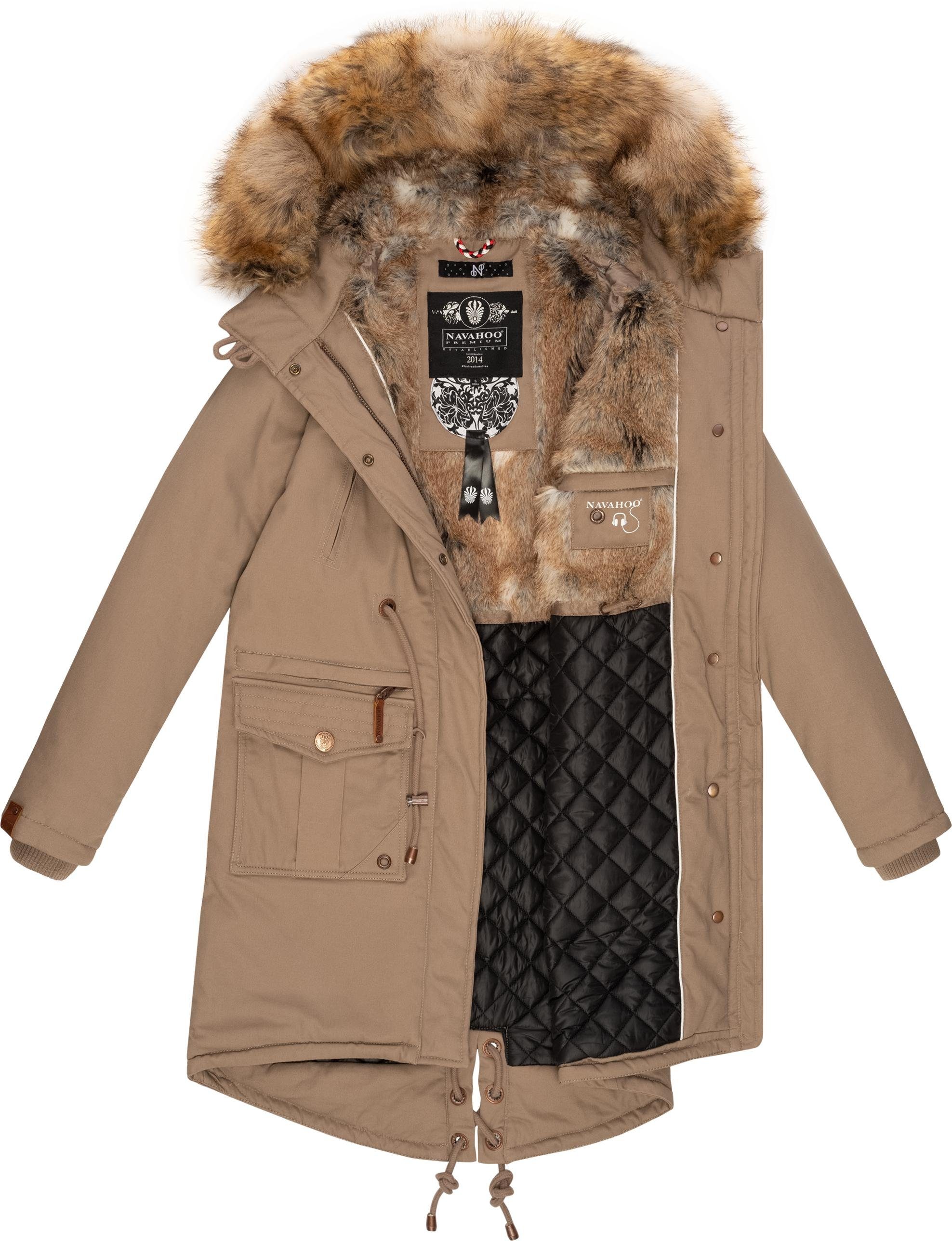 Navahoo stylischer Baumwollparka Kunstfell taupe Winter Wintermantel Rosinchen mit Damen