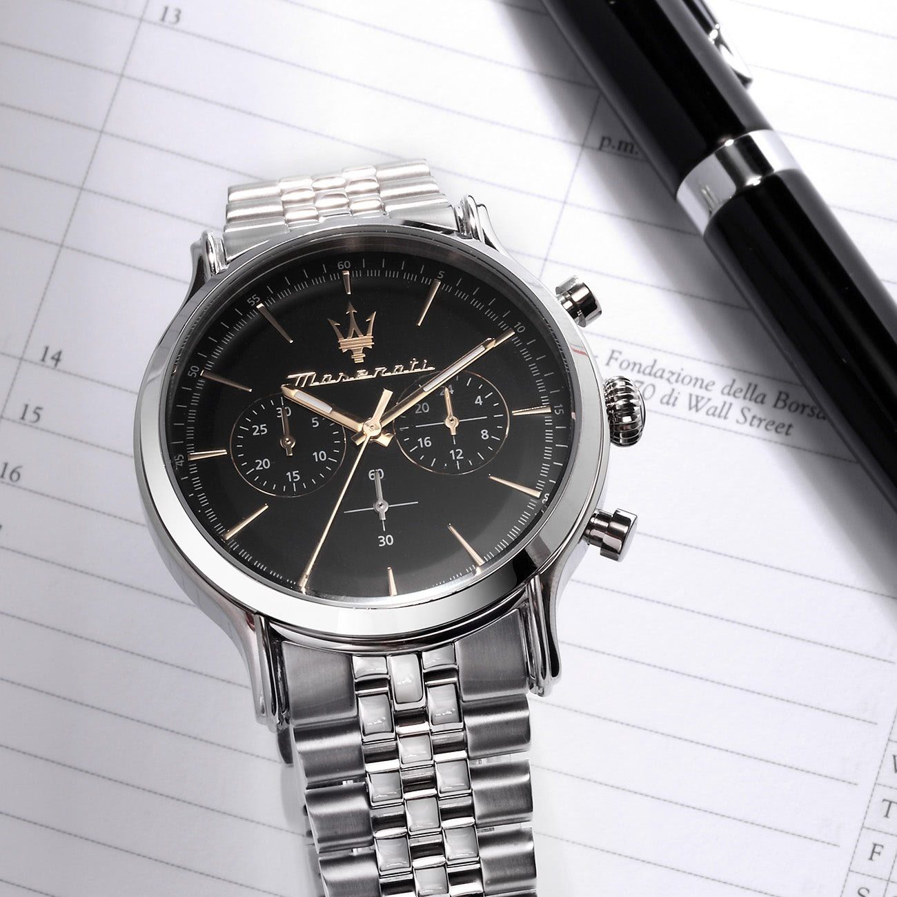 MASERATI Quarzuhr Maserati Herren Uhr Chronograph, (Chronograph), Herrenuhr rund, groß (ca. 42mm) Edelstahlarmband, Made-In Italy