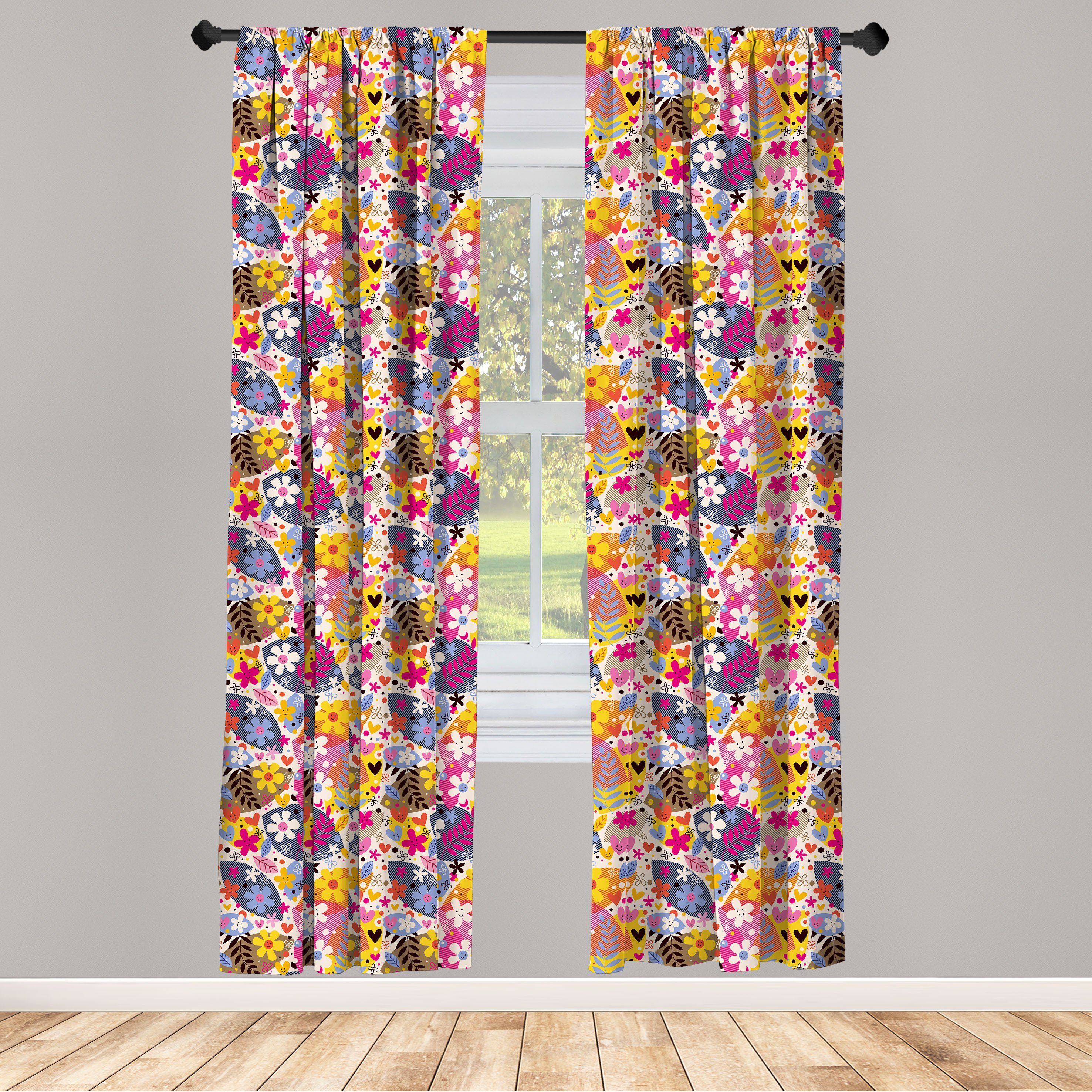 Gardine Vorhang für Wohnzimmer Schlafzimmer Dekor, Abakuhaus, Microfaser, Blumen Frühlings-Thema Happy Flowers