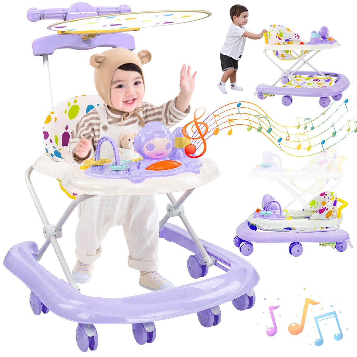 MOPUEA Lauflernwagen Lauflernwagen Spiel-und Laufwagen 4in1 Babywalker mit Kindermelodien, (Stabiler X-Rahmen mit integriertem Stoßschutz), Kompakt faltbar und einfach zu transportieren