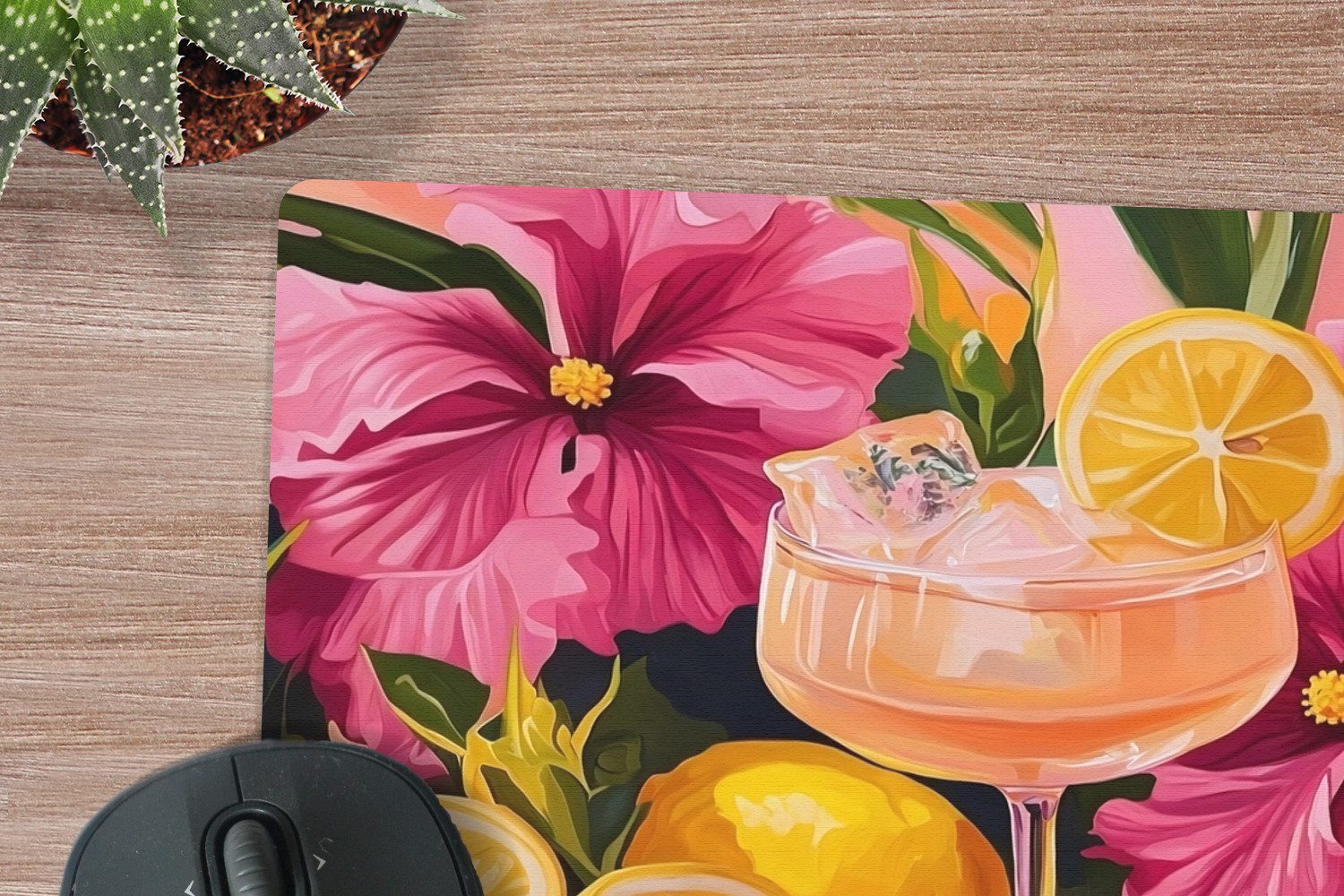 MuchoWow Mauspad Getränk - Blumen - Gelb (1-St), Büro für Tastatur und Maus, Mousepad Gaming, 40x30 cm