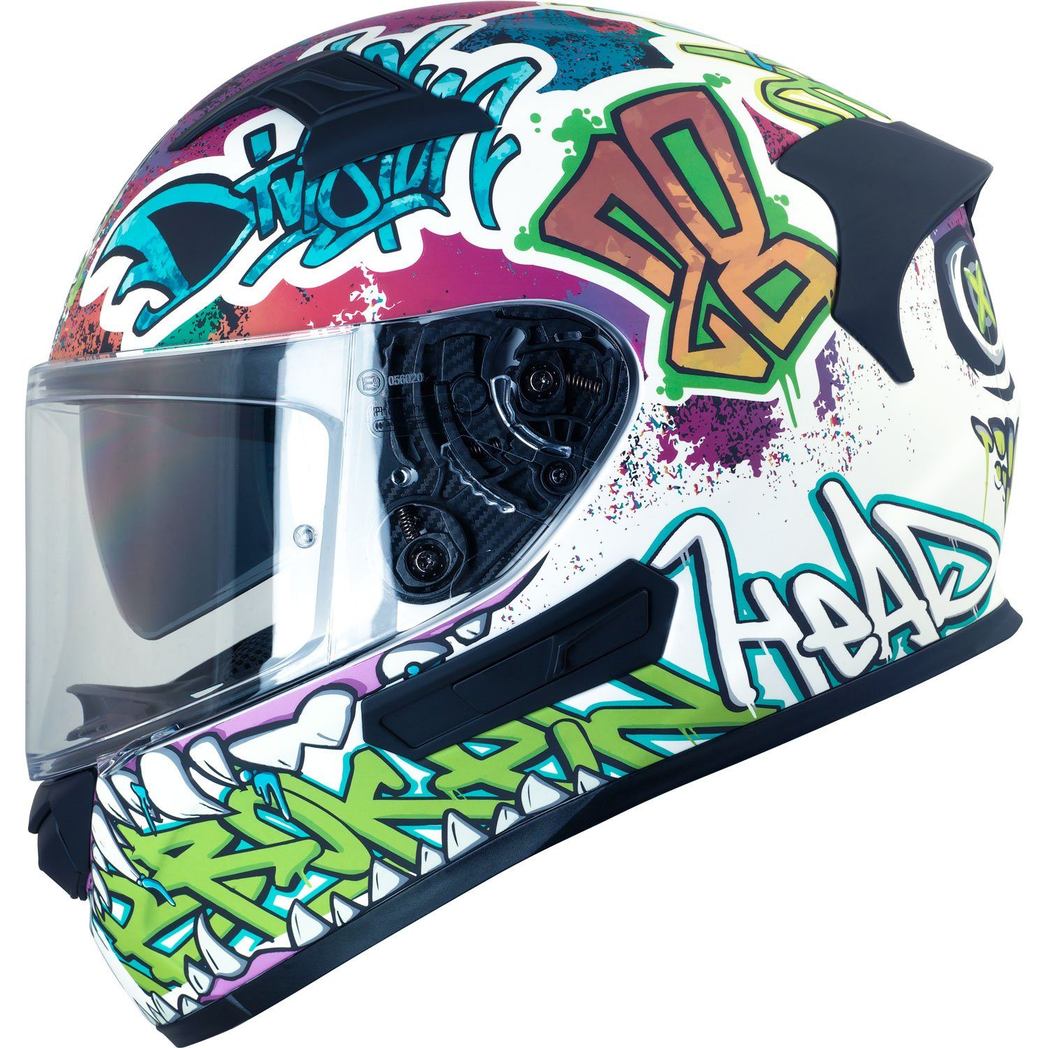 Broken Head Motorradhelm Broken Head Integralhelm Mit Sonnenblende InYourFace Weiss Matt, Einzigartiger Graffiti-Look