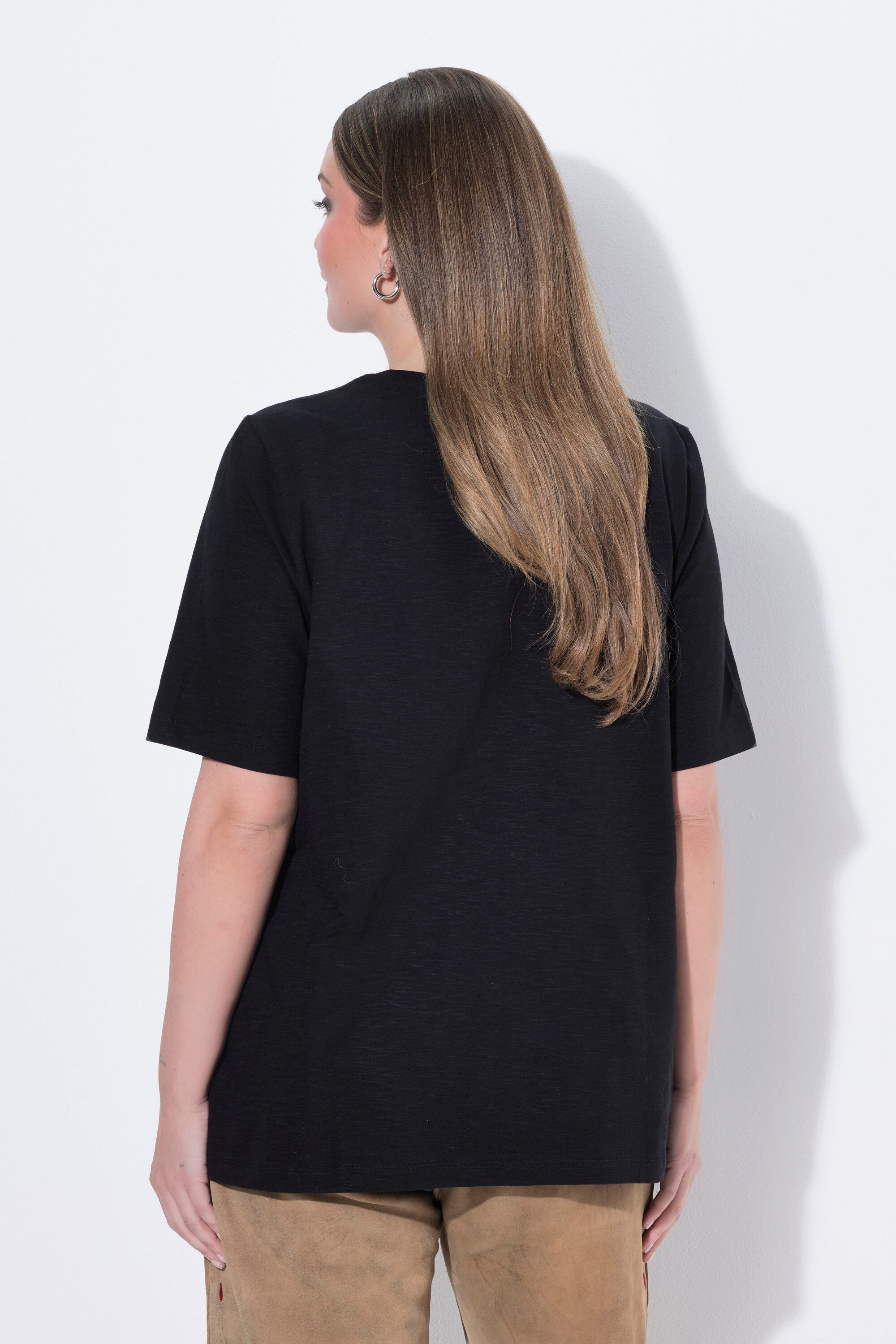 Ulla Popken T-Shirt T-Shirt Hirsch Classic V-Ausschnitt Halbarm