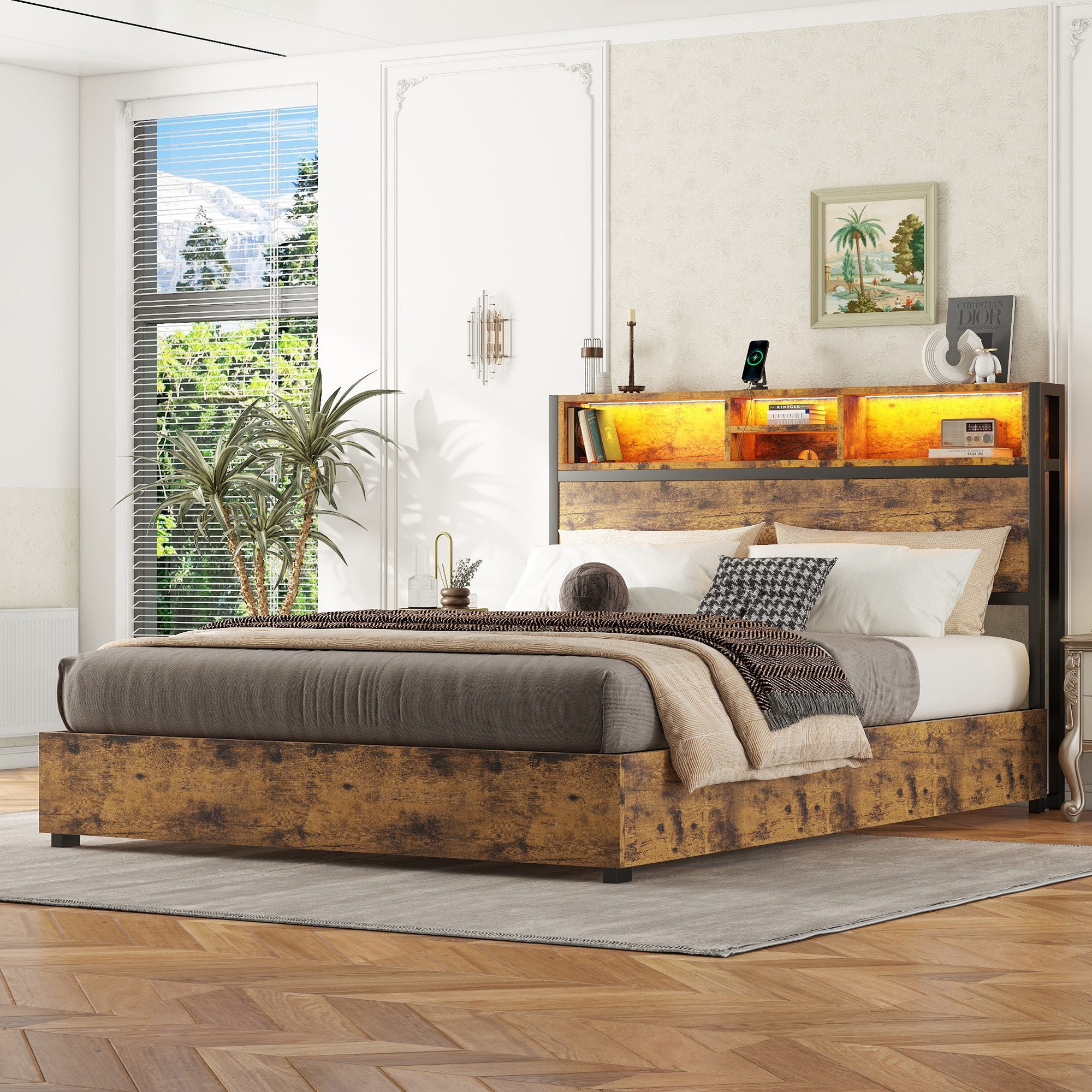 REDOM Stauraumbett Doppelbett Flachbett, hydraulischer Hebemechanismus günstig online kaufen