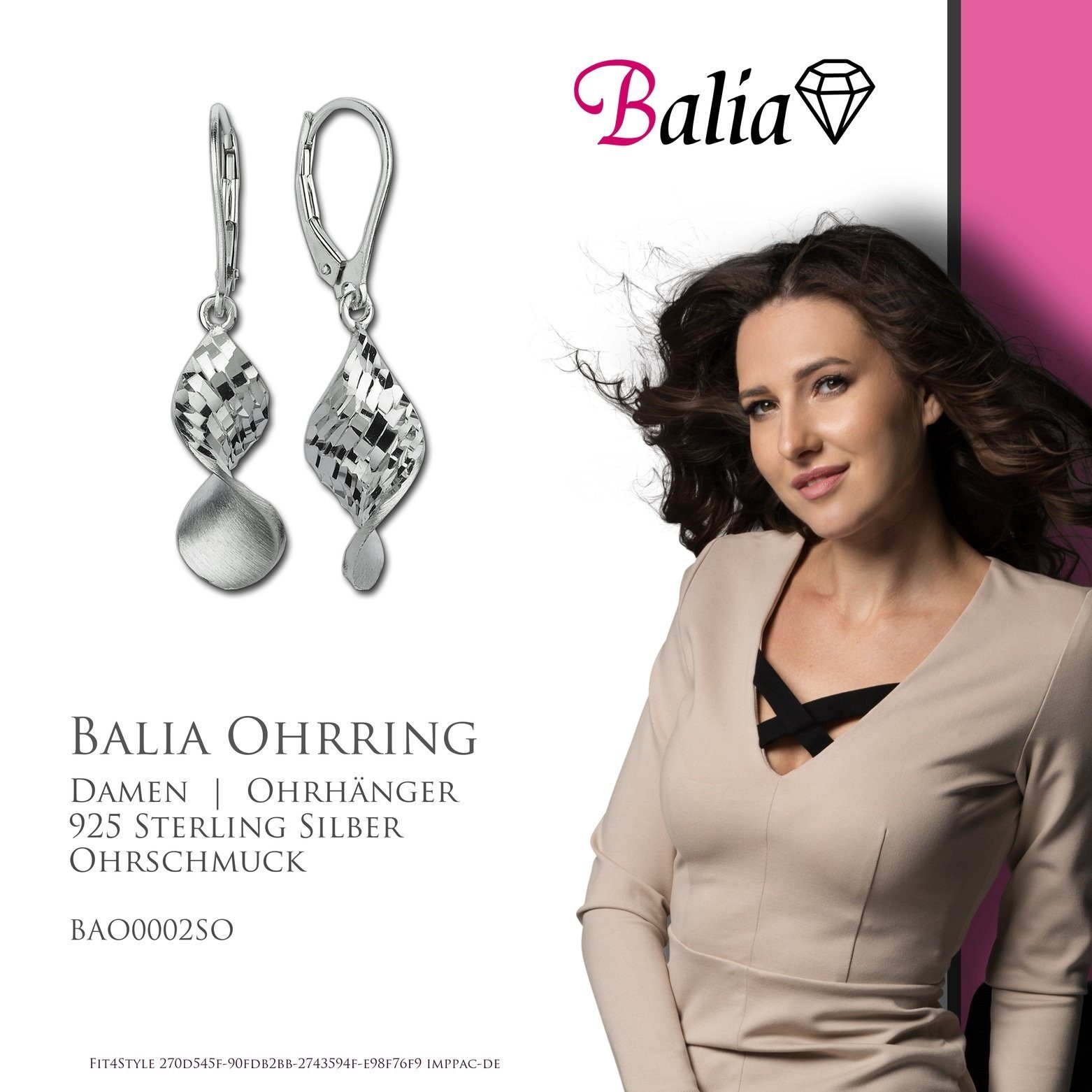 Balia Paar Ohrhänger Balia Ohrringe Silber, silber aus gedreht 925 Ohrhänger matt Damen Damen Sterling (Ohrhänger), Farbe