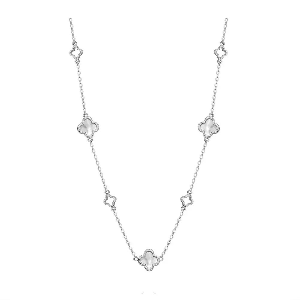 Suzan Gold Kette mit Anhänger 925 Silber AuroraLuck Perlmutt-Kleeblatt