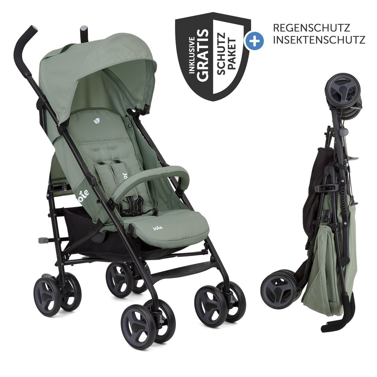 Joie Kinder-Buggy Nitro LX - Laurel, Sportwagen Reisebuggy mit Liegefunktion nur 7,7 kg inkl. Regenschutz