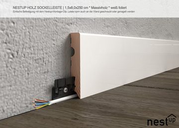 nestup Sockelleiste NUS084 - Sockelleiste, Kiefer 15x80x2500mm, weiß foliert, L: 250 cm, H: 1.5 cm, 1 Stück