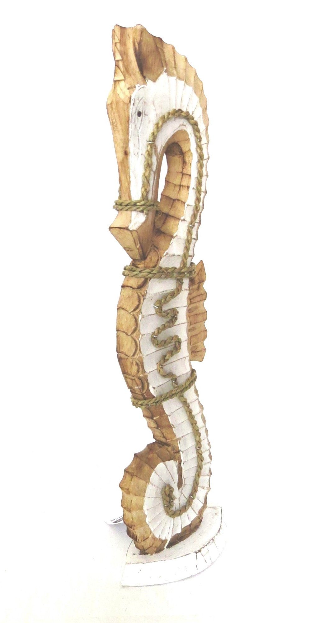 VARIOS Dekofigur Seepferdchen Deko Figur Sommer Maritim Weiß Holz Handarbeit 80 cm, Handarbeit