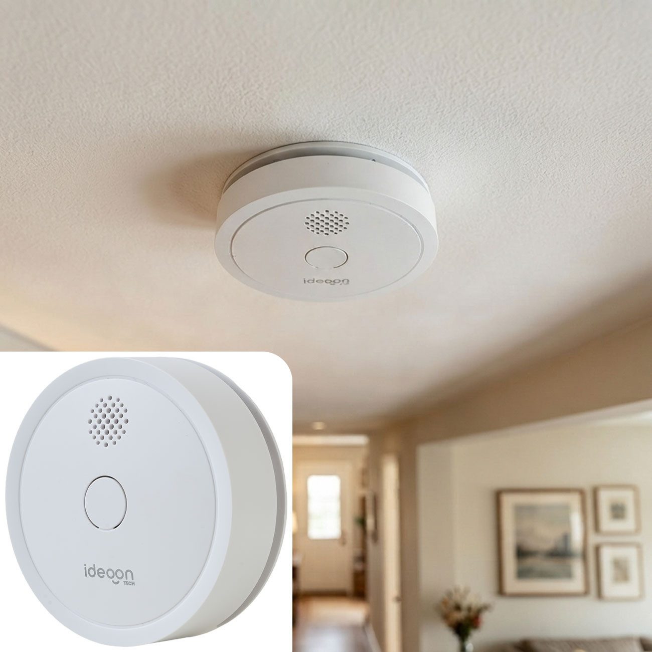 shop'n smile ideoon WLAN Rauchmelder Smart App Feuermelder EN14604 85dB Batteriebetrieb Rauchmelder (Wirkungsbereich max. 60 m², Tuya App Steuerung, LED-Anzeige)
