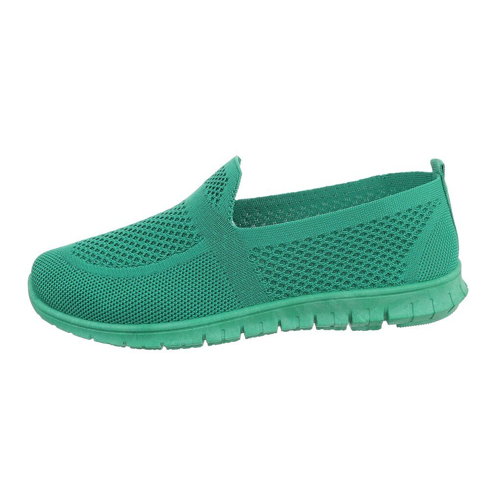 Damen Freizeit Flach Slipper Ital-Design Sneakers Grün Low in Low-Top