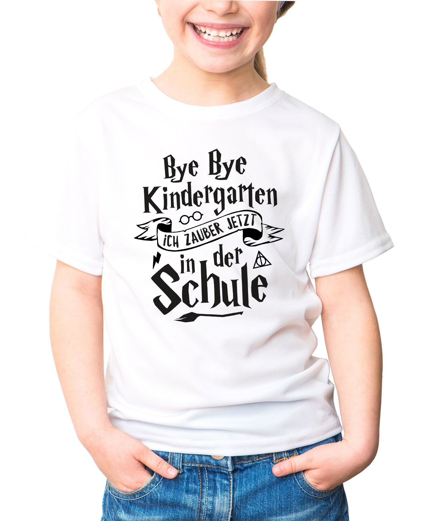 Print-Shirt Kinder T-Shirt Mädchen Bye Bye Kindergarten ich zaubere jetzt in der