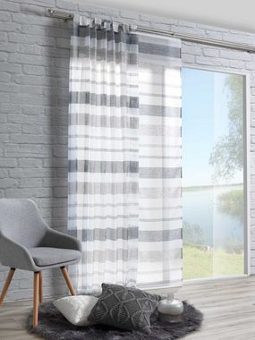 Vorhang, Polyester, Anthrazit, Schlaufen, 245 x 140 cm, Home4You, Schlaufen (1 St), transparent