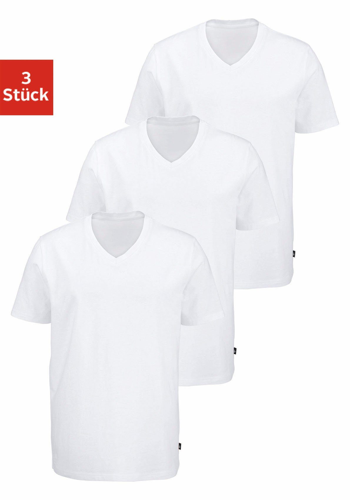 Bruno Banani T-Shirt (3-tlg., 3er-Pack) mit V-Ausschnitt, perfekte Passform, aus elastischer Baumwolle weiß