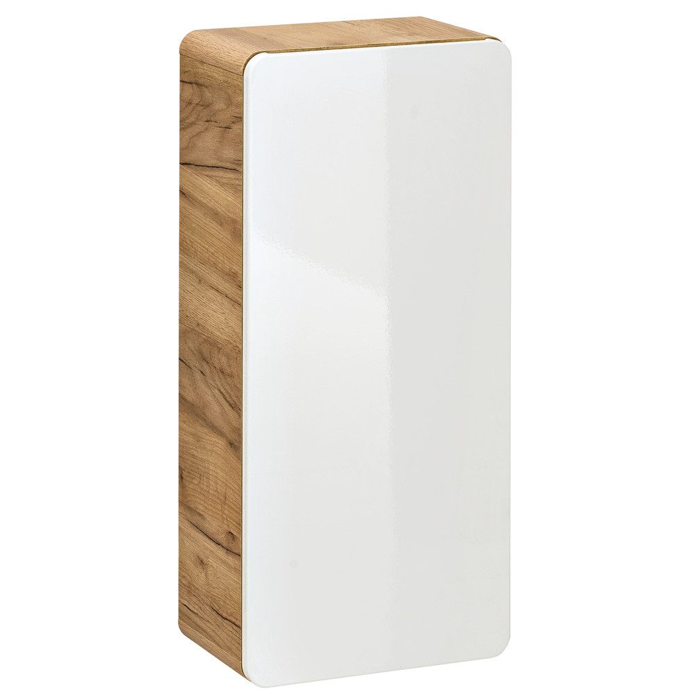 Lomadox Hängeschrank LUTON-56 Badezimmer, Hochglanz weiß, Wotan Eiche Nb., B/H/T ca. 35/75/22 cm