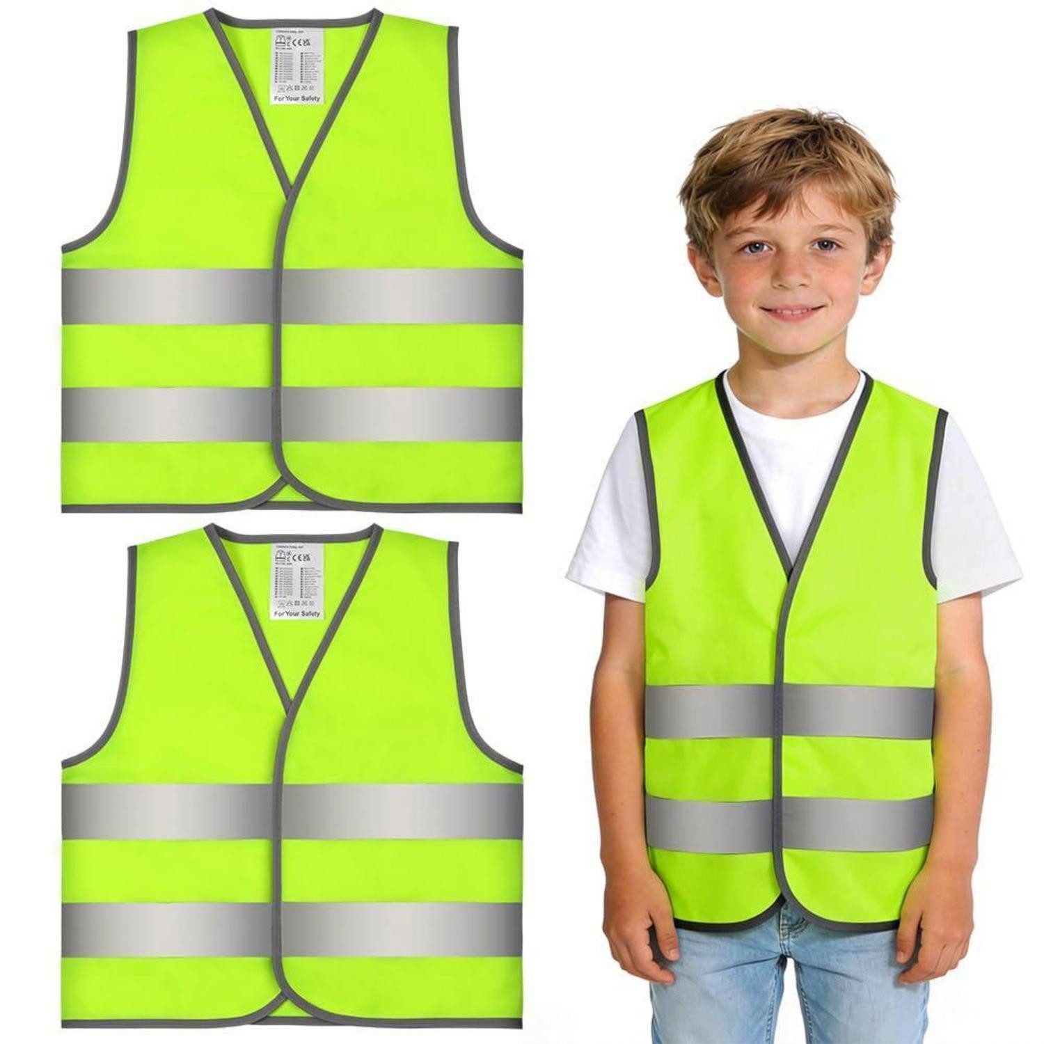 LuxusKollektion Warnweste Warnweste Kinder 2er Reflektorweste 360 Reflektorband Gelb L
