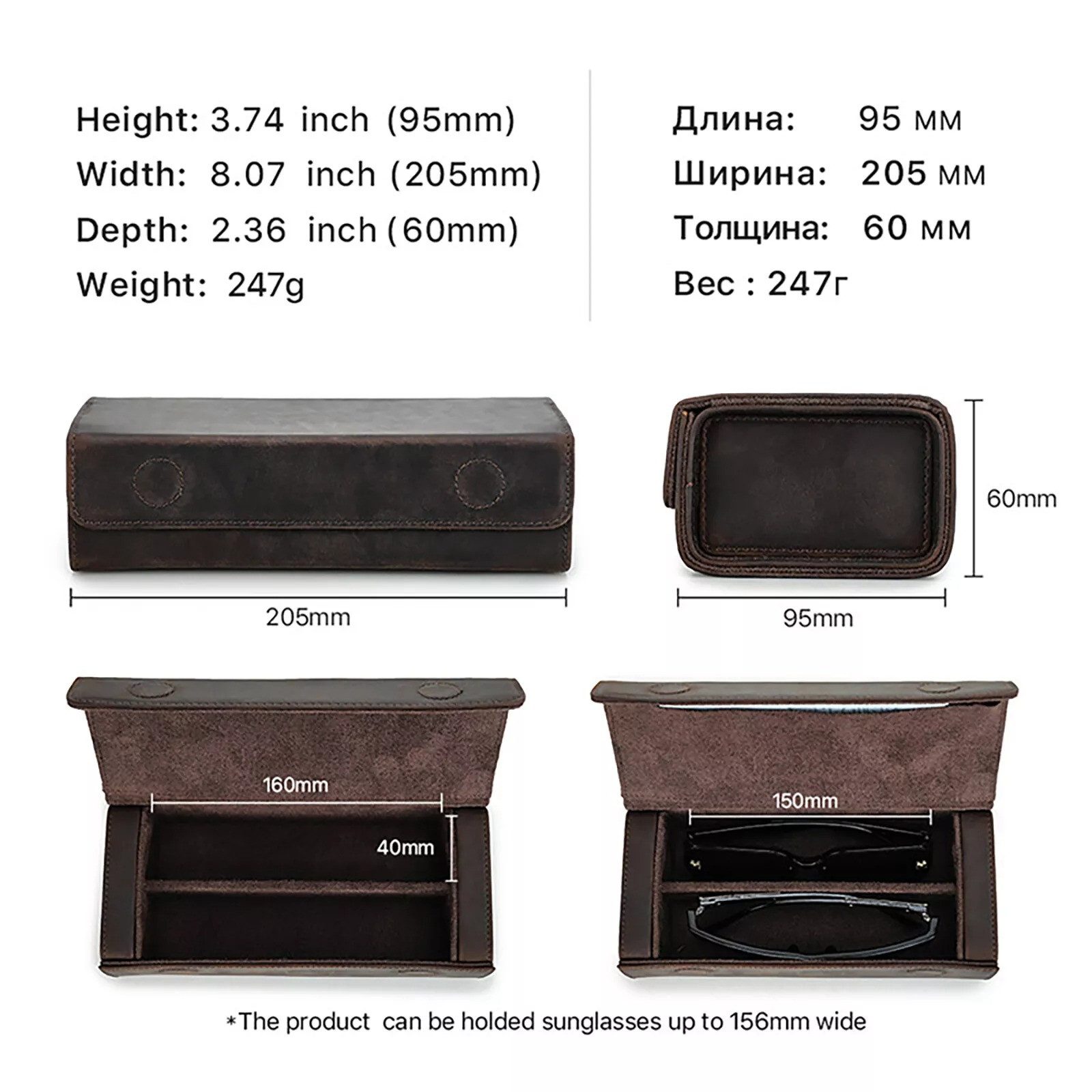 YUBRO-STUDIO Brillenetui Sonnenbrillen Reiseetui 2 Fächer Premium Leder Magnetverschluss