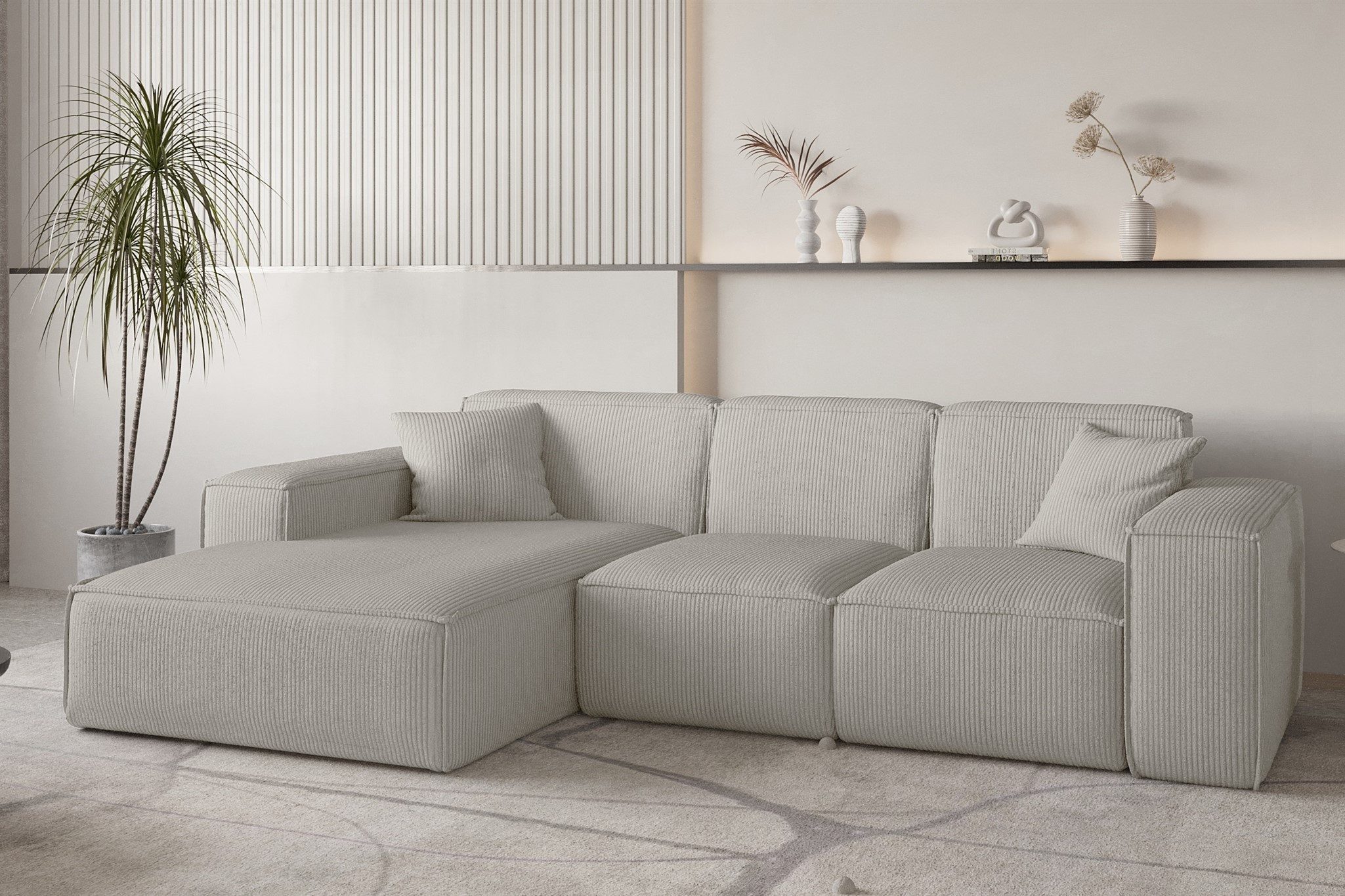 Fun Möbel Ecksofa Designersofa CELES PREMIUM in Stoff Scala, Ottomane Rechts oder Links, inkl. 2 Zierkissen