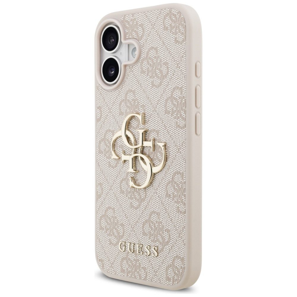 Guess Handyhülle iPhone 17 Kunstleder rosa Big Logo Metall goldfarben 6,3 Zoll, Kantenschutz
