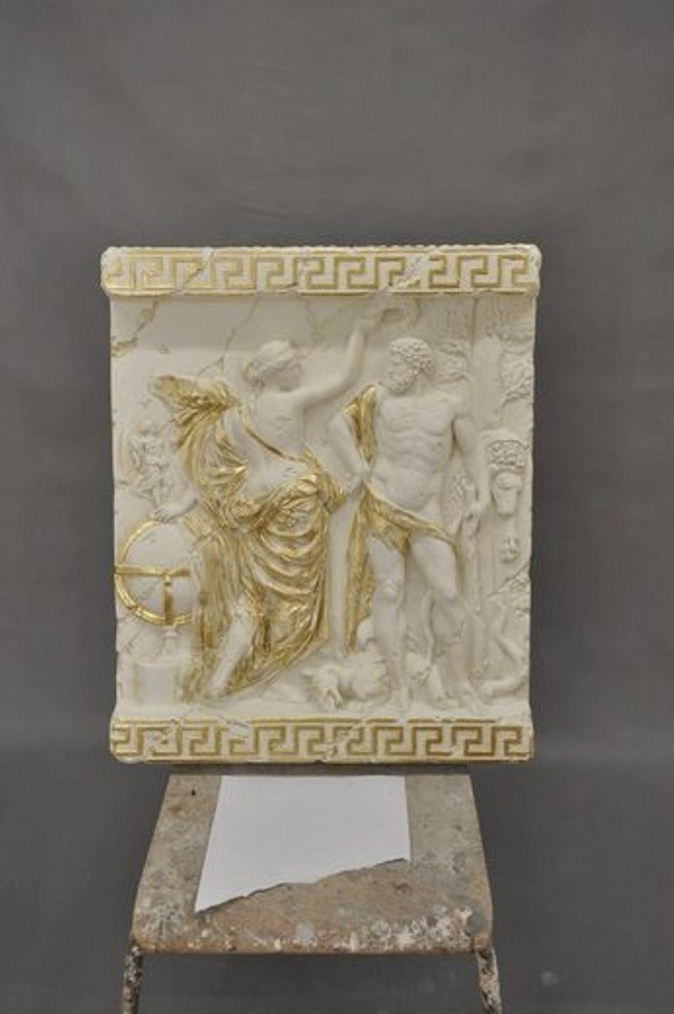 Herkules Gott Wand Gemälde Bild Weiß Stil Antik Relief JVmoebel Antike Handarbeit Skulptur