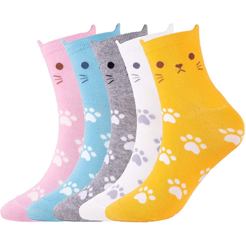Alster  Herz Alster Herz Freizeitsocken 5 Paar Damen bunte Socken, Motiv Katzenpfoten, A0484 (5-Paar) Lustige Socken | Socken