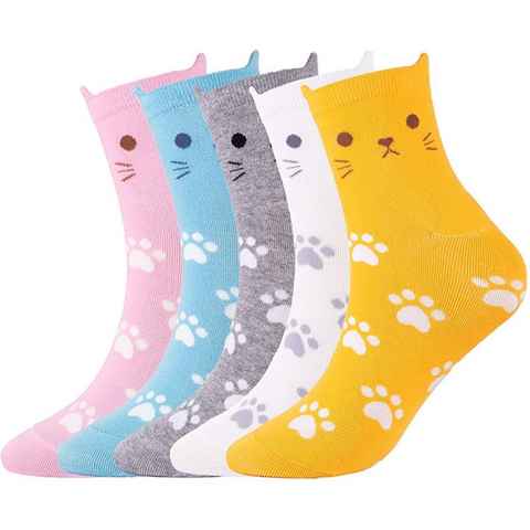 Alster Herz Freizeitsocken 5 Paar Damen bunte Socken, Lustige Motiv Katzenpfoten, A0484 (5-Paar) Lustige Socken