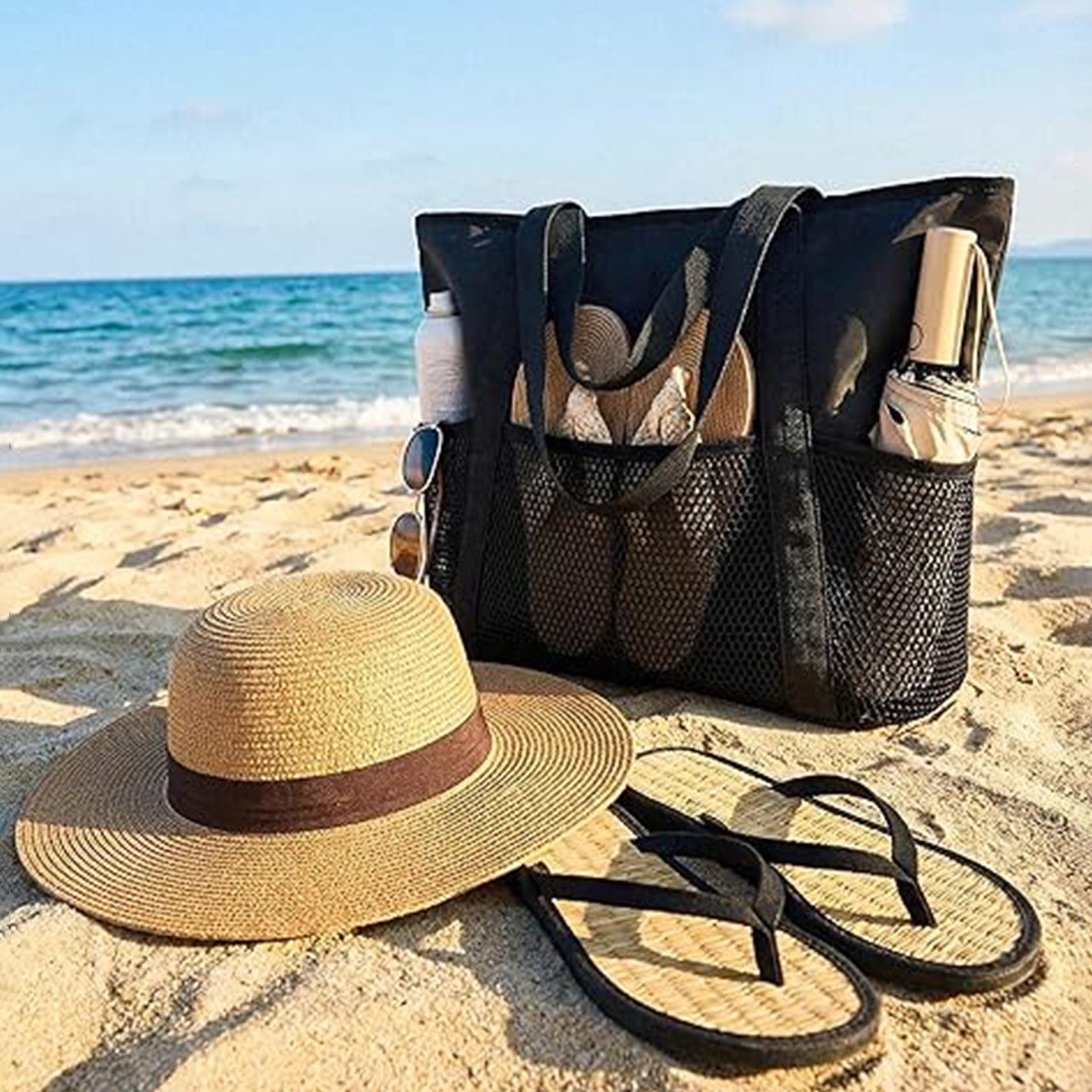 Mutig Strandtasche Strandtasche XL Familie,Groß Strandtasche reisetasche damen shopper (handtaschen damen groß mit Reißverschluss Wasserdicht Sanddicht, schwimmtasche, Umhängetasche Damen, 30L, Faltbar, Ultraleicht, Badetasche), für Urlaub Reisen Fitnessstudio Picknick & Familie
