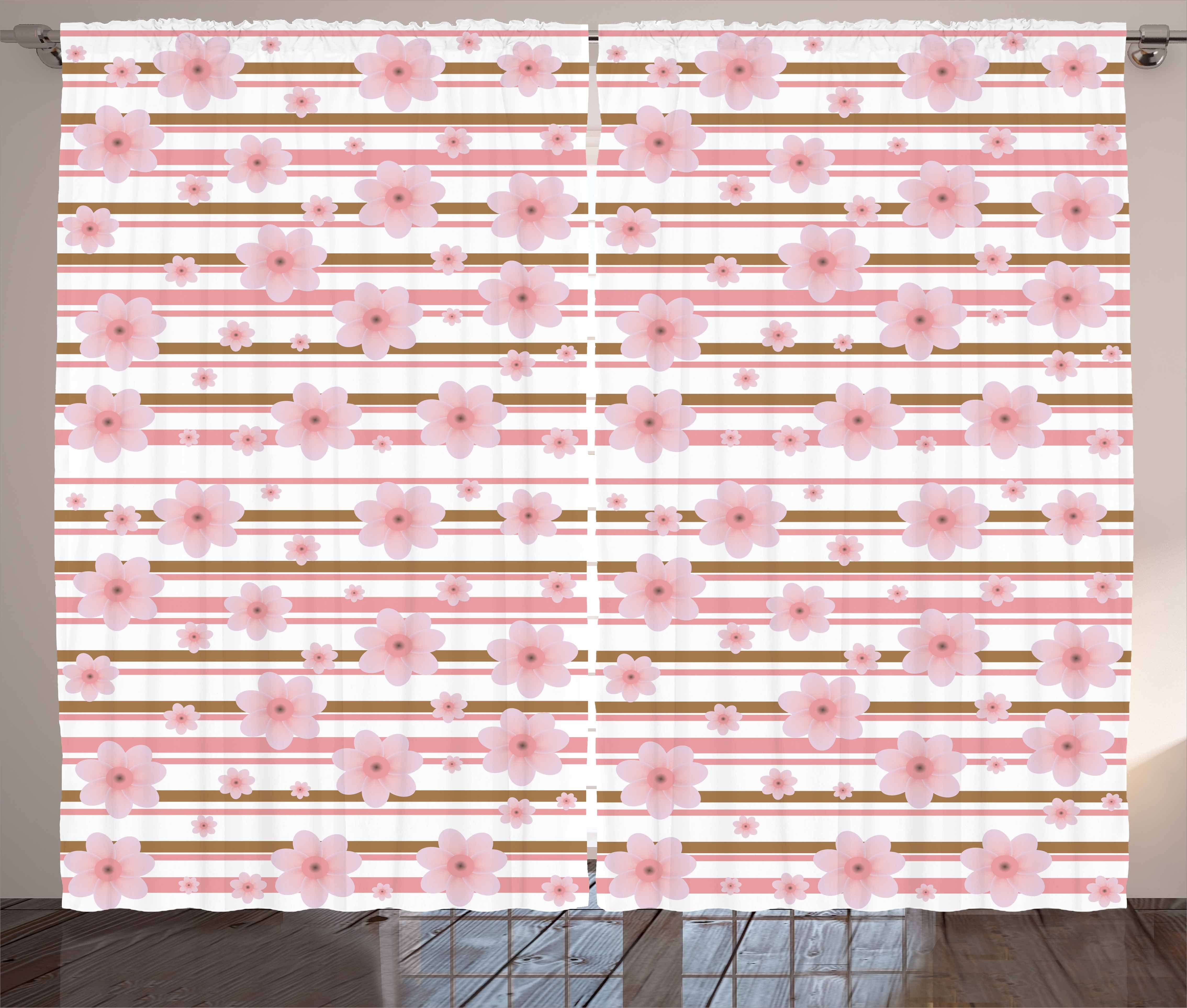 Gardine Schlafzimmer Kräuselband Vorhang mit Schlaufen und Haken, Abakuhaus, Pfirsich Kirschknospen-Blüten
