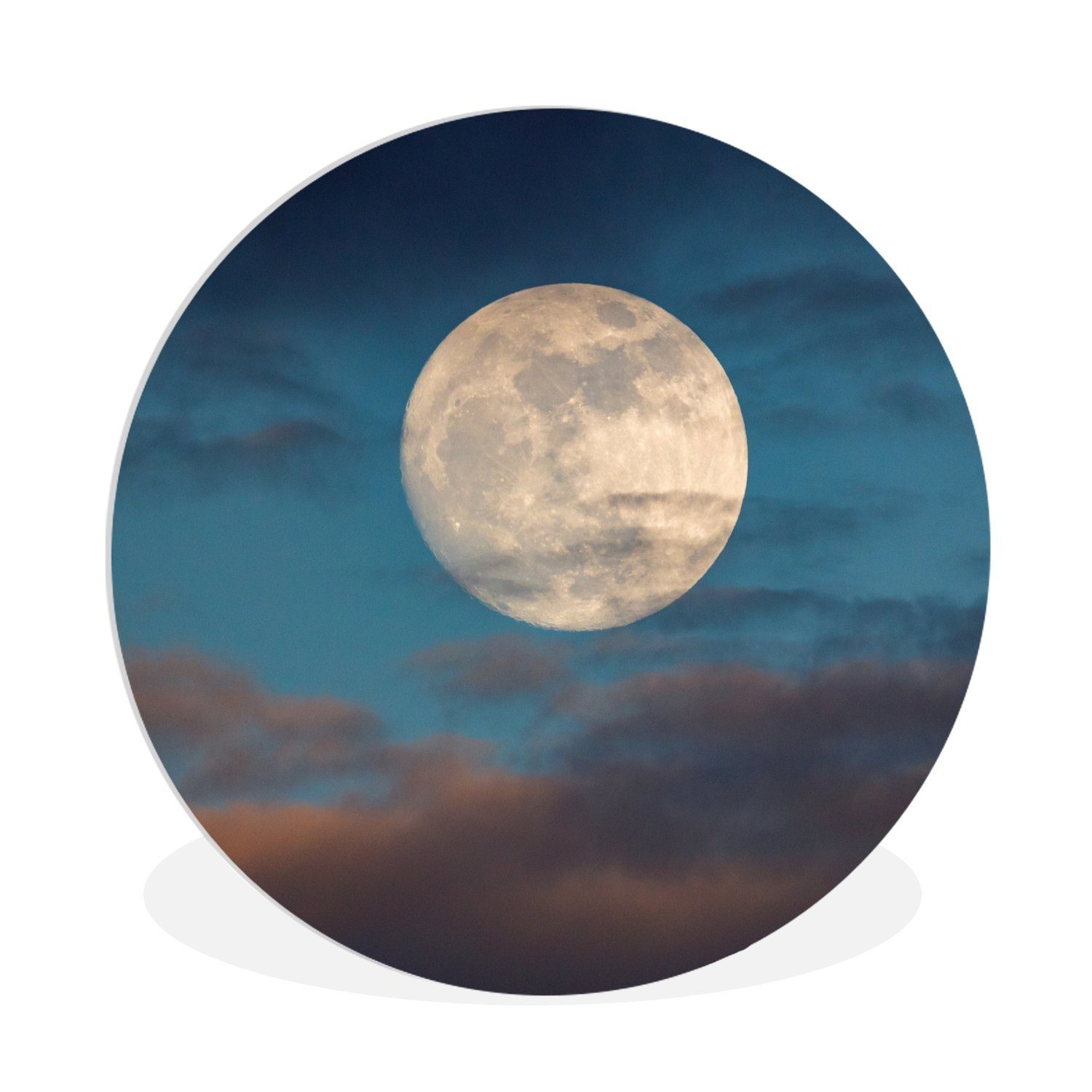 MuchoWow Gemälde Mond - Wolken - Nacht, (1 St), Kreis Wanddekoration Forex, Rundes Wandbild, Wohnzimmer, 30x30 cm