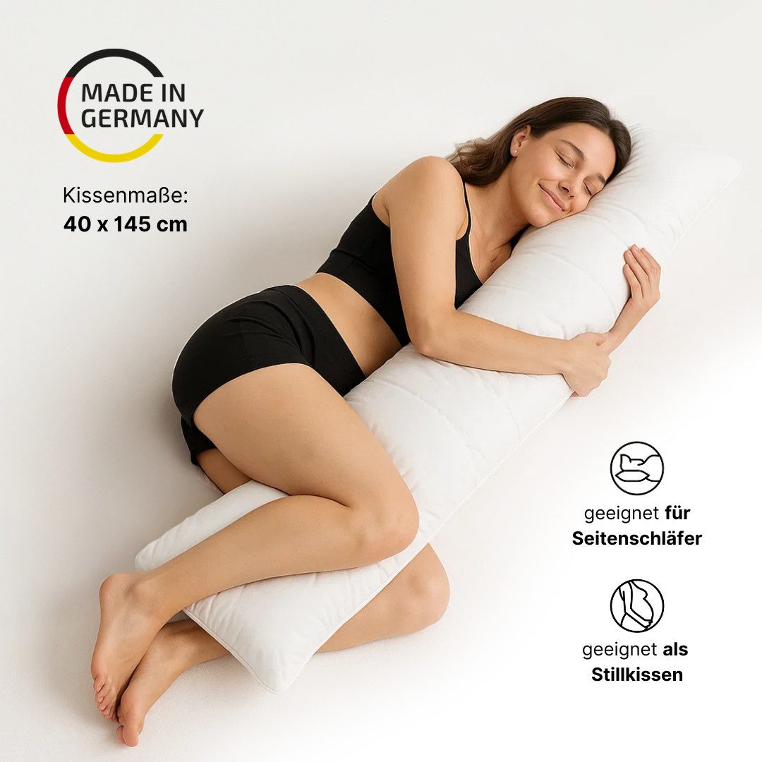LIVINA HOME Seitenschläferkissen Schlafkissen in Hotelqualität, Kopfkissen Seitenschläfer, 40x145cm, Seitenschläferkissen orthopaedisch, Reißverschluss, Made in Germany