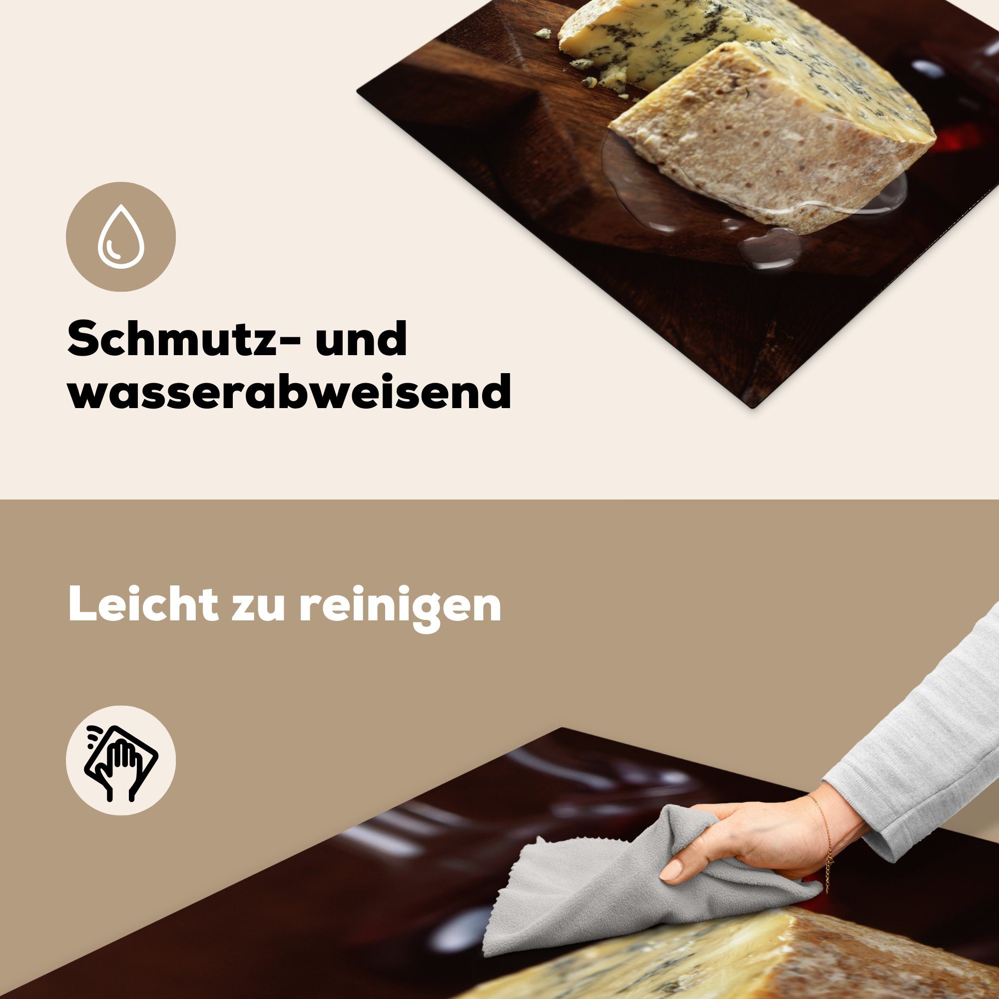 cm, Vinyl, 59x52 küche, Ceranfeldabdeckung MuchoWow für auf Herdblende-/Abdeckplatte tlg), einem Induktionsmatte dunklen Schimmelkäse (1 Holzschneidebrett, Ein die