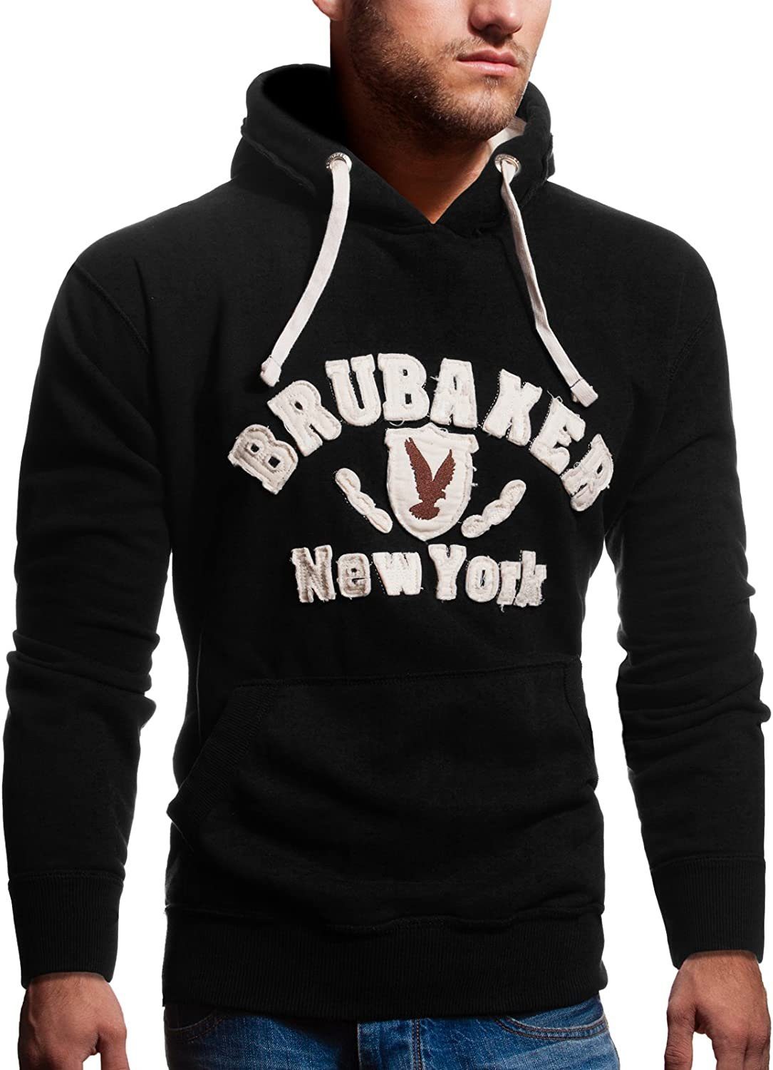 BRUBAKER Kapuzensweatshirt Herren Sweatshirt mit mit Schwarz Adler Eagle und Logo (1-tlg) New - Kängurutasche Sweater York Kapuze