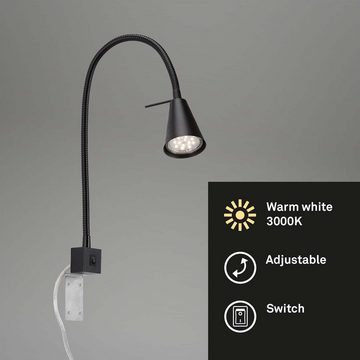 Briloner Leuchten Bettleuchte 2080-015, schwenkbar, An-/Ausschalter, versch. Befestigungsmöglichkeiten, LED wechselbar, Warmweiß, Wandlampe, 40,3x21,7cm, Schwarz, 4,7W, GU10, Innen, Wohnzimmer, Flur