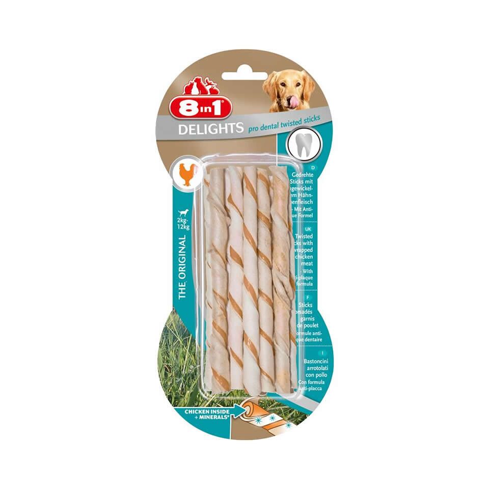 8in1 Delights Pro Dental Twisted Sticks 10 Stück, Snack für: Hund
