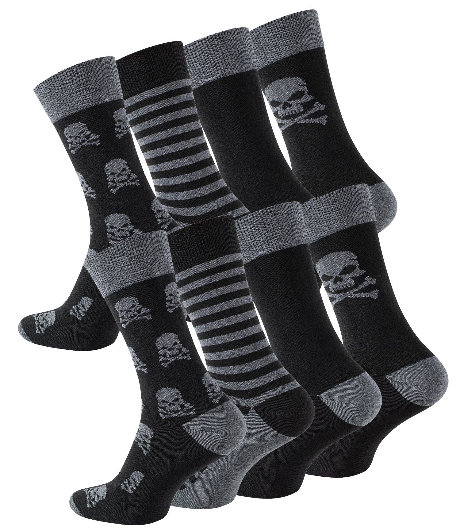 (8-Paar) Prime® mit Totenkopf-Design Socken Cotton