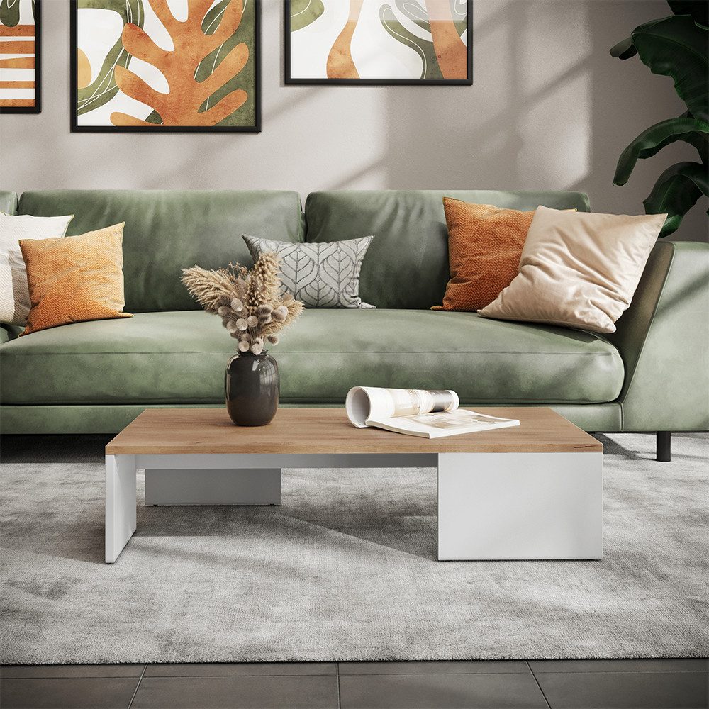 Vicco Couchtisch Hardi, Weiß/Goldkraft Eiche, 90 x 21.4 cm (1-St)